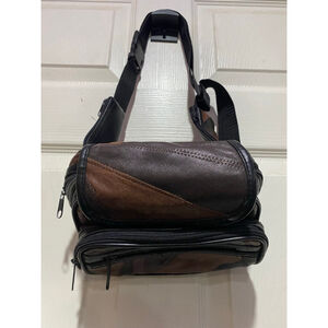 Vintage patchwork leather Fanny pack Bag One Size Brown Black Patchwork